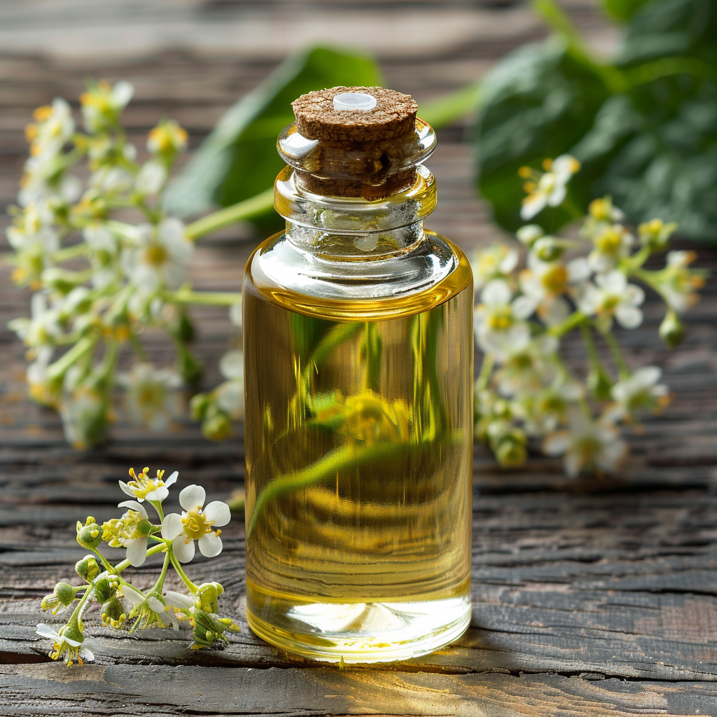 a bottle of essential oil extracted from crambe abyssinica plant